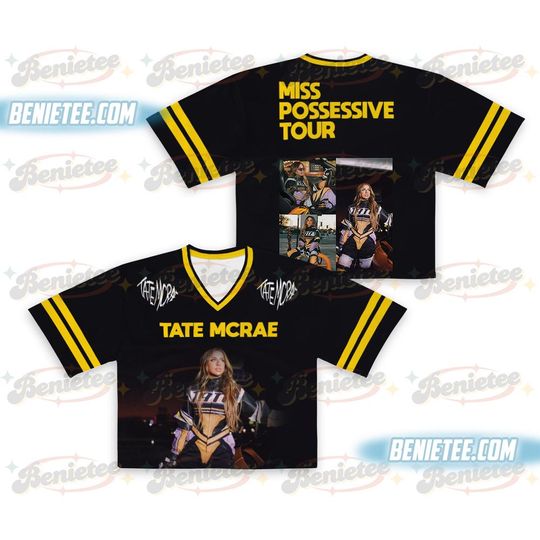 Discover Vintage Tate McRae Croptop Football Jersey Mesh, Tate McRae Miss Possessive Tour 2025 Croptop Football Jersey