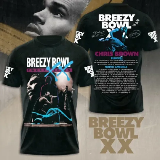Discover Ch.ris Br.own Breezy Bowl XX Tour 2025 3D T-Shirt S-5XL