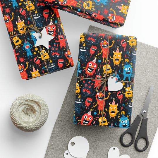 Discover Monster Birthday Wrapping Paper | Funny Wrapping Paper | Cute Wrapping Paper