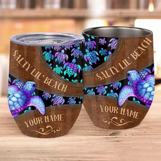 Discover Salty Lil' Beach - Personalized Turtle Wine Tumbler