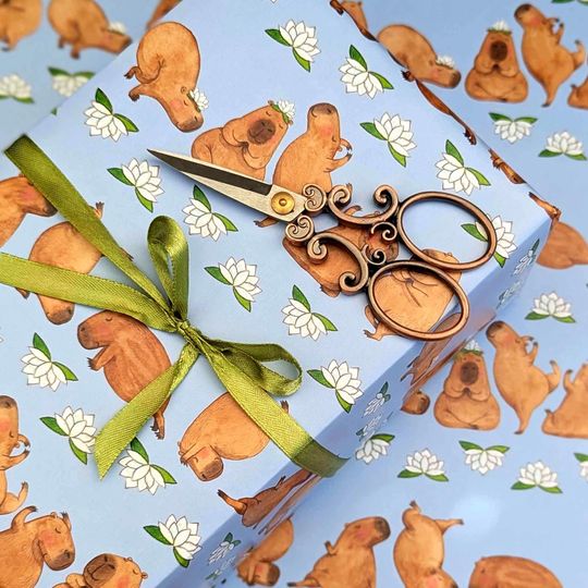 Discover Capybara wrapping paper, Yoga capybaras gift wrap, Cute yoga animals, Quirky gift wrap