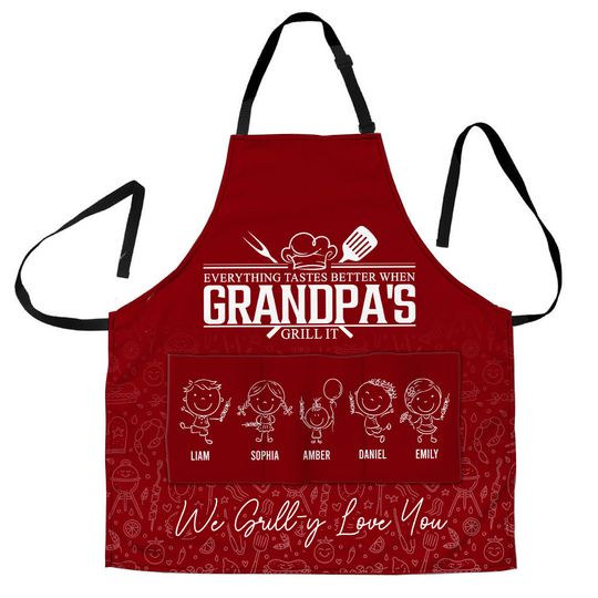 Discover Everything Tastes Better When Grandpa's Grill It - Personalized Apron With Pocket