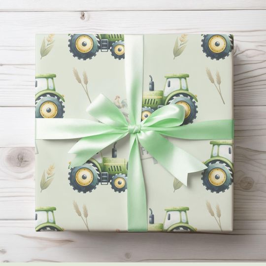 Discover Tractor-Themed Wrapping Paper, Perfect for Kids' Birthdays, Farm Celebrations