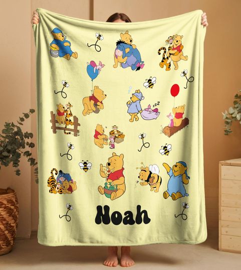 Discover Personalized Winniee the Poohh Baby Blanket, Custom Name Toddler Throw, Disneyyy Nursery Gift,