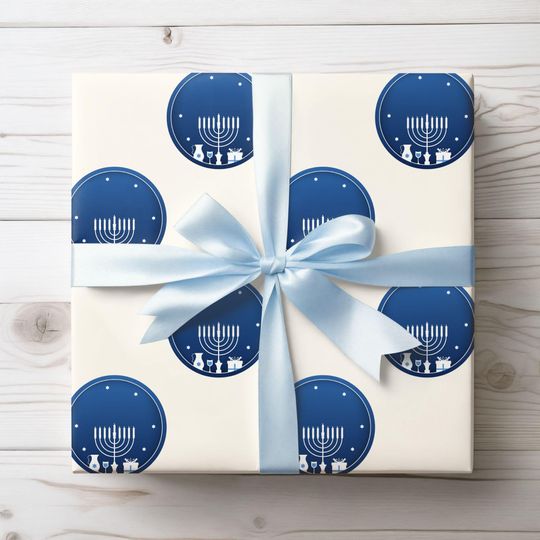Discover Hanukkah Blue and White Wrapping Papers, Gift Wrap for Jewish Holiday, Festive Gift Packaging, Chanukah Celebration Supplies, Judaica Crafts