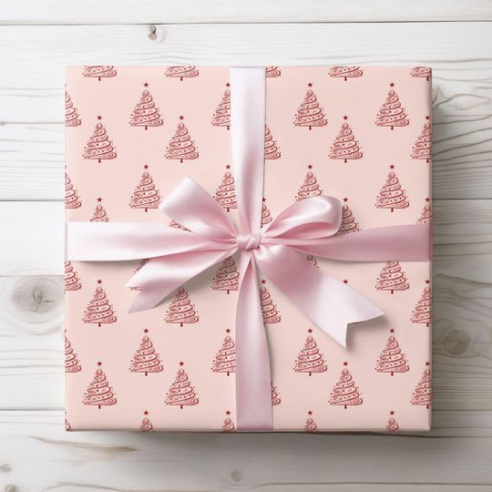 Discover Pink Christmas Tree Wrapping Paper - Festive Gift Wrap for Holiday Celebrations, Perfect for Christmas and Special Occasions