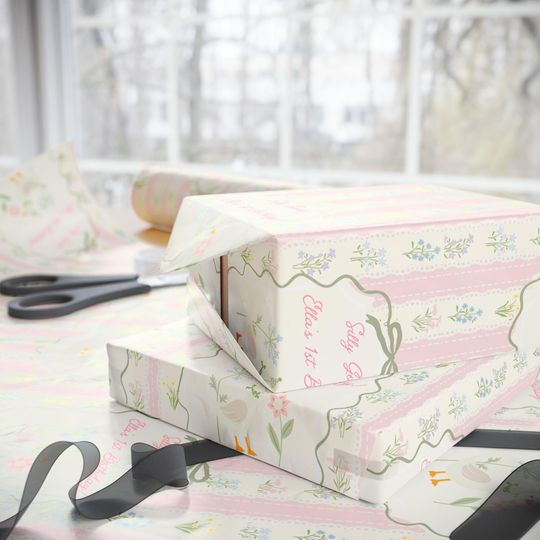 Discover Personalized Silly Goose 1st Birthday Wrapping Paper | Pink & Green Pastel Baby Girl Gift Wrap