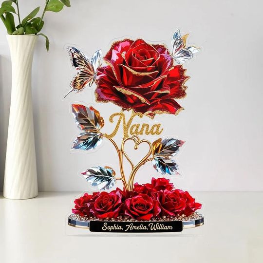 Discover Custom Mother's Day Gift, Beautiful Rose For Grandma Mom With Kids Names 3D Effect, Gift for Grandma