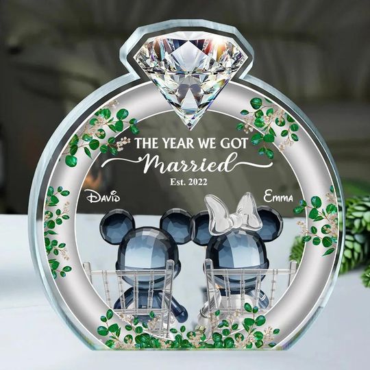 Discover Custom Disneyyy Wedding Acrylic Plaque, Mickeyy and Minniee Married Couple Sign, Custom Shaped Wedding Gift, Newlywed Gift for Disneyyy Fans