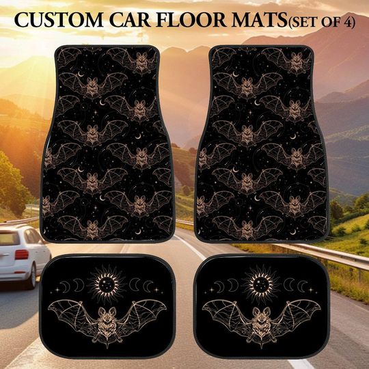 Discover Black Bat Gothic Car Foot Mats | Halloween Car Accessories | Gothic Aesthetic Car Foot Mats Set of 4 | Car Accessories Front and Rear