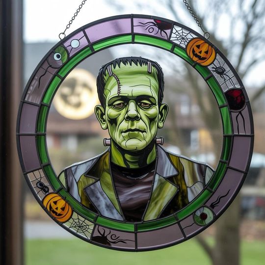 Discover Frankenstein Stained Glass Suncatcher, Halloween Horror Window Hanging, Spooky Monster Decor, Creepy Window Hanging Decor, Goth Decor