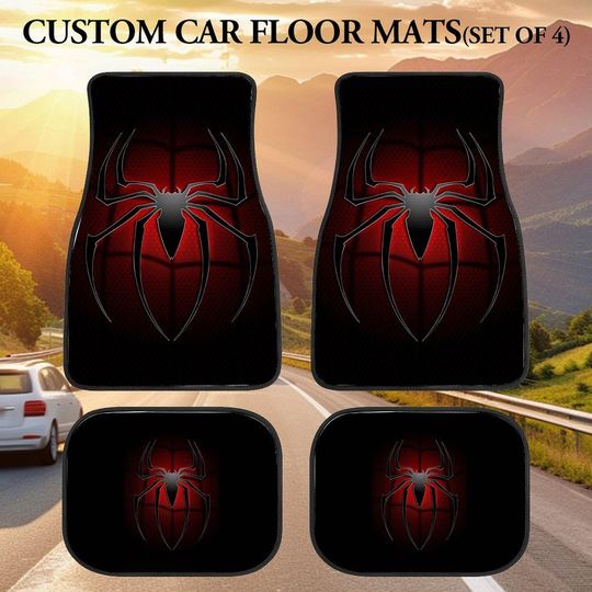 Discover Cool Black Spider Car Floor Mats, Black Spider Car Mats, Stylish Car Mats Set
