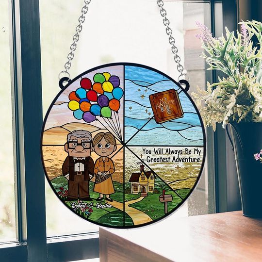 Discover Personalized Carl And Ellie Suncatcher Ornament, My Greatest Adventure Window Decor, Up Movie Love Story Gift, Disneyyy Couple Ornament