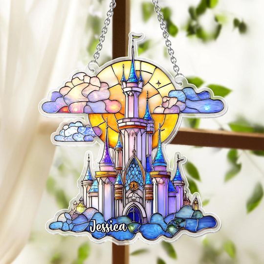 Discover Custom Disneyyy Castle Suncatcher Ornament, Fairytale Window Hanging Decor, Magical Kingdom Gift, Princess Ornament, Disneyyy Sun Catcher