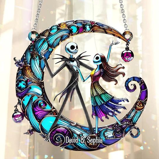 Discover Personalized Jack And Sally Suncatcher Ornament, Nightmare Before Christmas Moon Dance Ornament, Halloween Couple Gift, Gothic Decor
