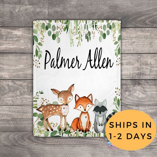 Discover Woodland Blanket - Personalized Baby Blankets -Fox Baby Blanket - Blankets With Names - Toddler Bedding Boy - Swaddle Blanket - Deer Blanket