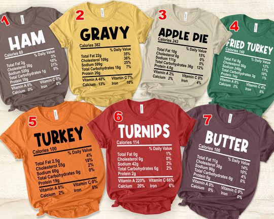 Discover Nutrition Facts Tees Thanksgiving Day Group Shirt Funny Food Facts Matching Graphic Tee Nutritional Info Family Dinner T-shirt