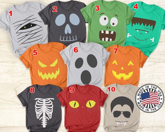 Discover Halloween Shirt,Halloween Frankenstein Ghost Skeleton Monster Group T-Shirt