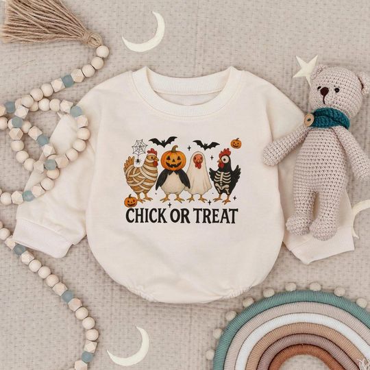 Discover Chick Or Treat Baby Romper Sweatshirt, Funny Halloween Baby Outfit