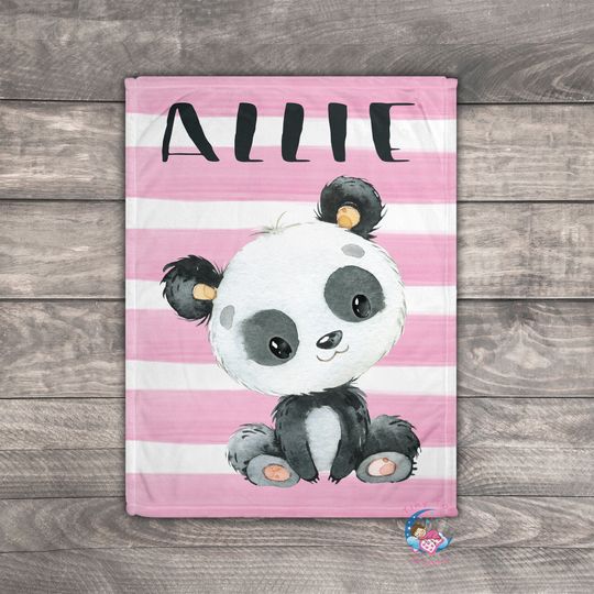 Discover Panda Bear Baby Blanket, Personalized Swaddle Blanket, Baby Girl Nursery Decor