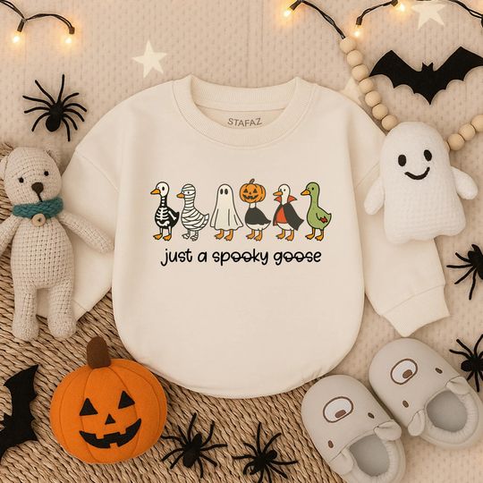 Discover Spooky Goose Baby Romper Sweatshirt, Halloween Baby Outfit