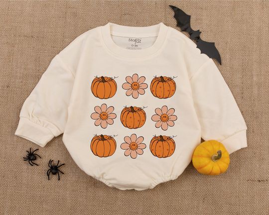 Discover Retro Pumpkin Halloween Baby Romper Sweatshirts, Spooky Season Bodysuit