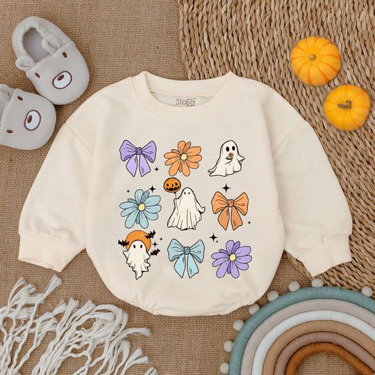 Discover Retro Halloween Bow Baby Romper Sweatshirts