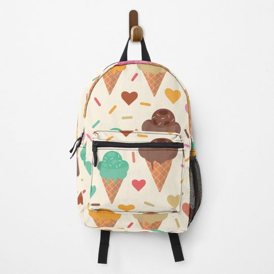 Discover Tasty Ice Cream Cones Pattern with hearts and sprinkles  Backpack