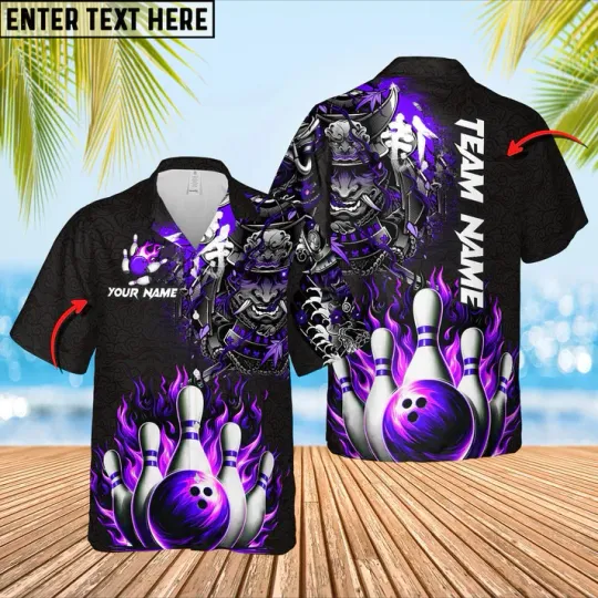 Discover Bowling Samurai Warrior Madness Purple Custom Name Team Name Hawaiian Shirt