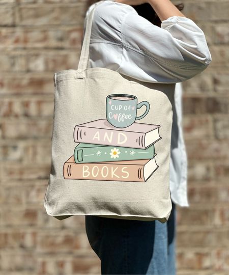Discover Coffee and Books Tote Bag, Book Lover Tote Bag