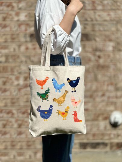 Discover Colorful Chickens Tote Bag, Cute Chicks Tote Bag, Chicken Lover Tote Bag