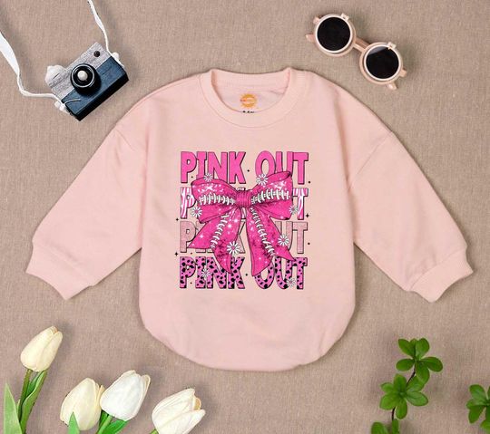 Discover Football Pink Out Baby Romper, Breast Cancer Romper Sweatshirt, Breast Cancer Awareness , Pink Ribbon, Game Day Gift baby, Football Coquette