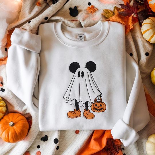 Discover EMBROIDERED Ghost Mickeyy Sweatshirt, Mickeyy Halloween Sweatshirt, Mickeyy Ghost Sweater