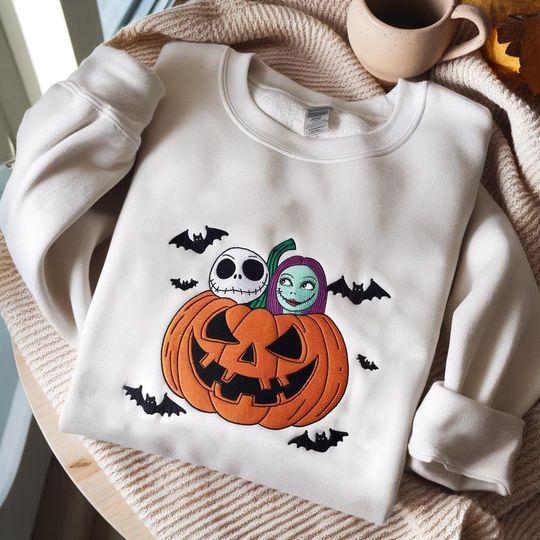 Discover Nightmare Scary Pumpkin King Skeleton Embroidered Sweatshirt, Disneyyy Halloween