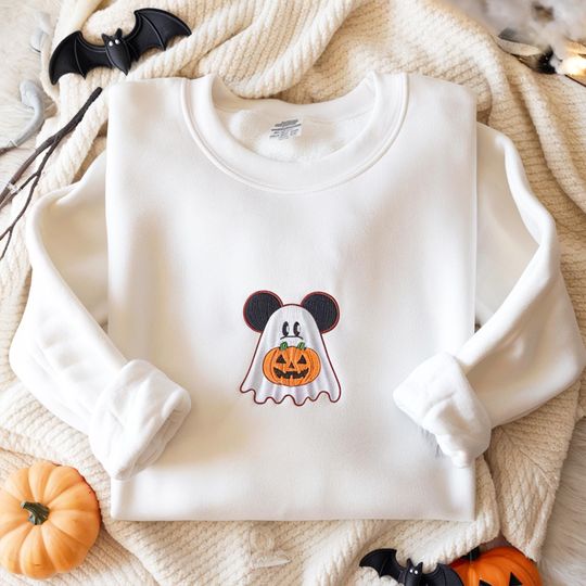Discover Mickeyy Ghost Embroidery Sweatshirt, Disneyyy Ghost Shirt, Embroidered Disneyyy Ghost
