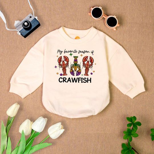 Discover My Favorite Season Is Crawfish Baby Romper, Mardi Gras Baby Bodysuit, Funny Baby Shirt