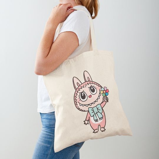 Discover Labubu pink Monster flower sticker Tote Bag