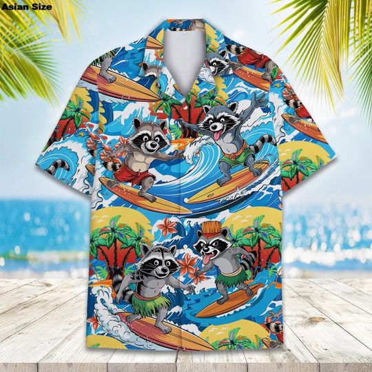 Discover Funny Raccoon 3D Print Shirts For Men Hawaiian 2025 Short Sleeve Lapel Blouse Women Kids Summer Holiday Short Sleeved Shirt