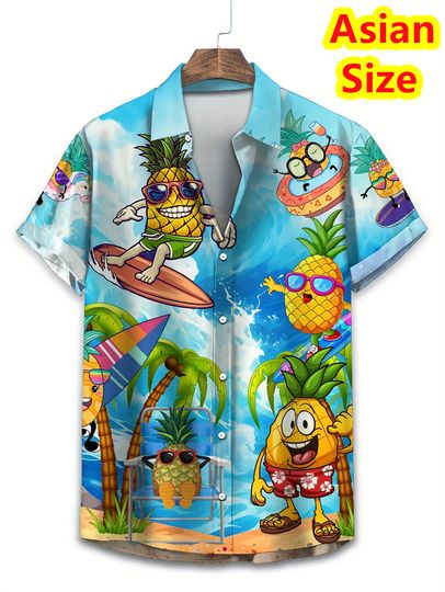 Discover Hawaiian Men's Shirt Abstract Banana Pineapple 3D Printing Tee 2025 Funny Fruit Summer Blouse Lapel Short Sleeves Shirts Tops