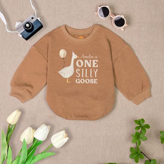 Discover Personalized One Silly Goose Baby Outfit, First Birthday Bodysuit, Custom Name Baby Romper