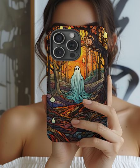 Discover Stained glass Halloween Phone case, Hauntedd Mansionn phone case