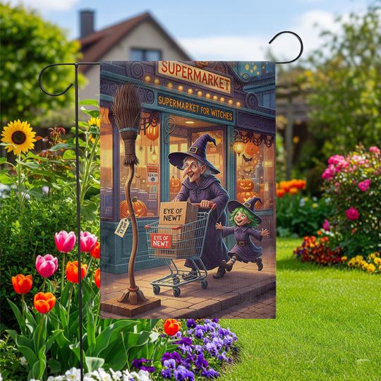 Discover Funny Halloween Garden Flag  Witch Supermarket Yard Decor