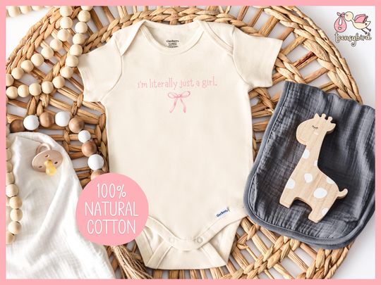 Discover Just a Girl Onesie, Coquette Baby Bodysuit for Her, I'm Literally Just a Girl Onesie, Pink Bow Baby Romper, Baby Girl Gender Reveal Onesie