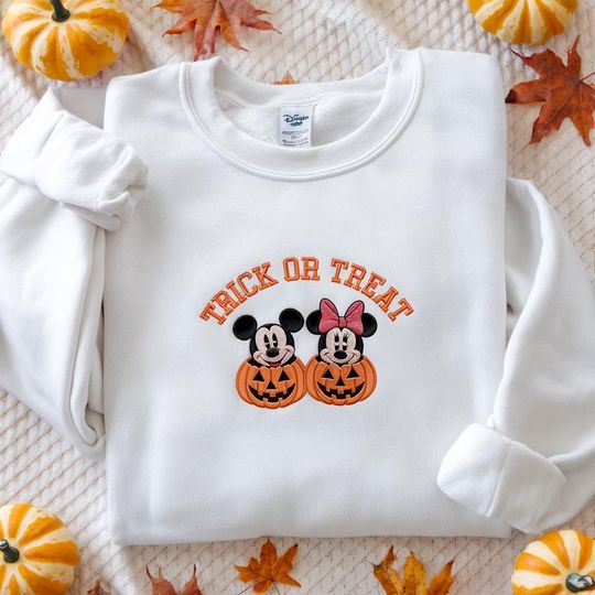 Discover EMBROIDERED Mickeyy Minne Pumpkin Halloween Sweatshirt, Disneyyy Trick or Treat Halloween