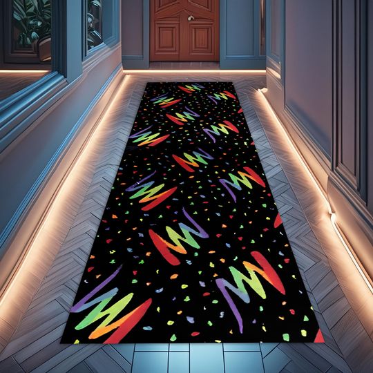 Discover Arcade Retro Runner Rug, Gamer Runner Rug, 80s Geometric Rug