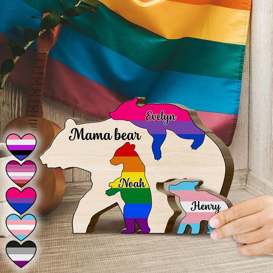 Discover Proud Mama Bear - Personalized LGBT Support Shaped Wooden Puzzle