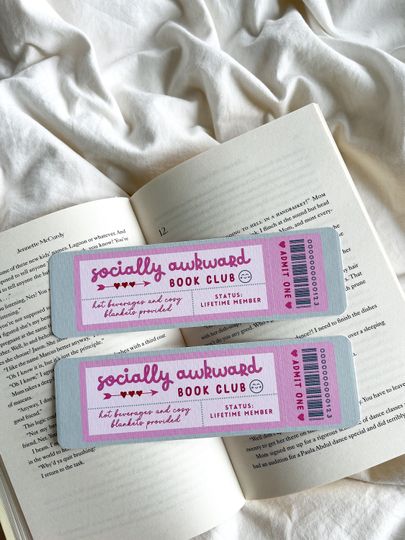 Discover Socially Awkward Book Club Bookmark | Bookmark Ticket Voucher | Social Anxiety Club | Book Gift | Feminist Bookmark