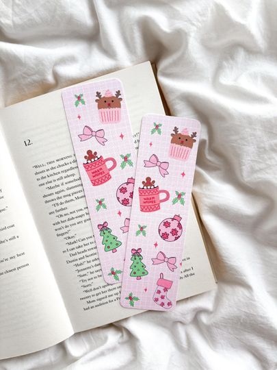 Discover Christmas Coquette Hot Cocoa Bookmark | Winter Bookmark | Christmas Bookmark | Coquette Bookmark