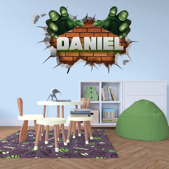 Discover 3D Hulk Wall Decal for Kids Room – Smash Effect Superhero Vinyl Sticker Decor