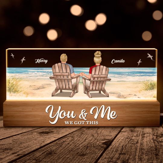 Discover Couple Sitting At Beach -  Customized Personalized Acrylic LED Night Light - Gifts For Couple
